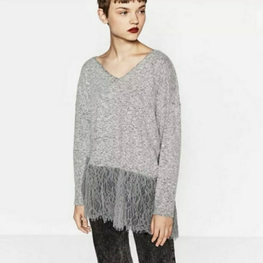 Zara Gray Sweater with Lace